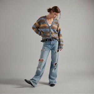 $84 Alter’D State Sammy Oversized Brown Blue Striped Cardigan Knit Sweater Sz S